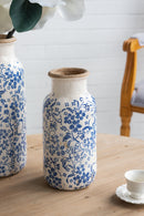 D5.7x12.5' Blue and White Ceramic Accent Vase with Traditional Floral Motifs by HouseOfZazla