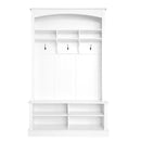 47.2" Wide Hall Tree with Bench and Shoe Storage, Multi-functional Storage Bench with 3 Hanging Hooks & Open Storage Space, Rectangle Storage & Shelves Coat Rack for Hallway, White