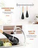 Multifunction Spatula Spoon for Nonstick Cookwares, Great for Cooking and Serving, Sturdy BPA-Free Matte Silicone, Wood Handle Spatula for Mixing, Scoop, and Scrape, Black(2 pack,11.4" & 13.4") by CozyNest Decor