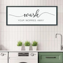 LuZhiQiang Wash Your Worries Away Sign Bathroom Wall Art Decor 40"×15" Large Wood Framed Laundry Room Funny And Artwork Wall Hanging (Black) by CozyNest Decor