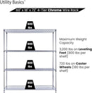 60"x18"x72" Chrome Premium Metal Steel Wire Shelving 4-Tier NSF 3200 LBS MAX Capacity Heavy Duty Storage Rack for Garages, Commercial Spaces, Hospitals, & Schools w/Premium Wheels by CozyNest Decor