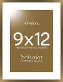 Homeforia 9x12 Frame Bronze, High End Metal 9 x 12 Brass Picture Frames with Mat 7 by 10 inch Photo, 9by12 Poster Frame Matted to 7x10, 12x9 Wall or Tabletop Frames, Tempered Glass, Wall Kit, Set of 1 by CozyNest Decor