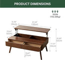 100% Solid Wood Lift Top Coffee Table for Living Room, Mid Century Modern Tables with Drawers and Large Storage, Oak Wood Coffee Tables for Small Spaces (Oak Walnut Color, 47.24"W x 23.62"D x 25.59"H) by CozyNest Decor