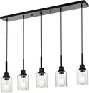 Black Chandelier 5 Light Dining Room Lighting Fixtures Hanging Linear Pendant Lights Industrial Modern Chandelier with Seeded Glass for Kitchen Island Living Room Bedroom Foyer Hall Entryway by CozyNest Decor
