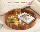 Extra Large Round Ottoman Coffee Table Tray, 22" Big Kitchen Serving Trays for Huge Ottoman Counter Giant Decorative Organizer, Huge Wood Serveware Tray with Built-in Handle for Big Job by CozyNest Decor