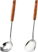 FJNATINH Wok Spatula and Ladle Tool Set - Stainless Steel Wok Tools,Wok Utensil,Mirror Polished Stainless Steel Cooking Utensils 14.6-15.2" Kitchen Utensils Cookware, Pack of 2 by CozyNest Decor