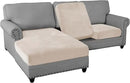 PrinceDeco Sectional Couch Covers 3 Pieces Velvet Sofa Covers L Shape Soft Couch Covers for Sectional Sofa Corner Sofa Cover Couch Cover for Dogs Washable (2 Seater + 1 Chaise,Ivory) by CozyNest Decor
