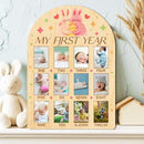 ORIGACH My First Year Baby Growth Photo Display Wood Board - 12 Months Newborn Milestones Photo Board - Neutral Baby Keepsake Frame 1st Birthday Party Nursery Decor New Mom Gift - Rabbit by TinyTreasures Baby Boutique