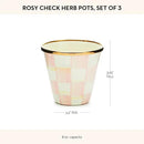 MACKENZIE-CHILDS Enamel Herb Pots, Small Plant Pots for Herbs or Flowers, Set of 3, Pink-and-White Rosy Check by CozyNest Decor