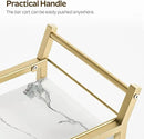 Bar Cart, Gold Bar Cart for The Home, Small Bar Cart on Wheels, Beverage Cart, Home Bar Serving Cart with Glass Holder, Drink Cart for Bar, Kitchen, Dining, Marble White and Gold BC03DW by CozyNest Decor