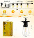 Outdoor-String-Lights-Patio-LED-Light-Outside 50Ft 15M Waterproof Remote Dimmable S14 LED Porch Lighting with 15 Edison Plastic Bulb Hanging Lights Connectable for Backyard Yard Gazebo Party Garden by CozyNest Decor
