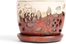 rePotme Orchid Pot - 5 inch Floral Cutout Ceramic Orchid Pot with Holes (Honey Cream Over Copper) - Includes 5 inch Slotted Pot Liner