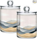 2 Pack Qtip Holder Organizer Dispenser Marble Mountain Bathroom Storage Canister Cotton Ball Holder Container for Cotton Pads/Swabs/Floss by CozyNest Decor