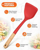 Silicone Cooking Utensils Set, Perfectly Angled for Frying, Mixing,Serving,Draining,Turning and Stirring, BPA-Free Matte Silicone, Wood Handles, Safe for Nonstick Cooking Surfaces,4 Pack (Red) by CozyNest Decor