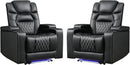 ANJ Power Home Theater Recliner Chair Set of 2, Electric Movie Theater Seating Reclining Chairs with Cup Holders for Living Room, Faux Leather with Blue LED, USB Ports, Hidden Arm Storage (Black) by CozyNest Decor