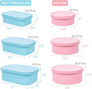 Nesting 100% Silicone Food Storage Containers with Lid & Measuring Line, 6 Pack, Leakproof Stackable Silicone Containers for Food Lunch Snack, Microwave Freezer Dishwasher Safe, Light Blue/Pink by TinyTreasures Baby Boutique