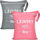 2 Pcs Large Travel Laundry Bag - Waterproof Wet Dry Washable for Dirty Clothes, Bathing Suit, Workout, Gym, Swimming, Yoga (Pink+Grey) by TinyTreasures Baby Boutique