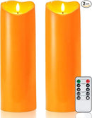 Homemory 4"x12" Halloween Orange Flameless Candles, Fall Candles, Outdoor Waterproof Flameless Candles with Remote and Timers, Battery Operated LED Pillar Candles, Won't Melt Plastic, Set of 2 by CozyNest Decor