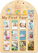 ORIGACH My First Year Baby Growth Photo Display Wood Board - 12 Months Newborn Milestones Photo Board - Neutral Baby Keepsake Frame 1st Birthday Party Nursery Decor New Mom Gift - Baby Bear & Duck by TinyTreasures Baby Boutique