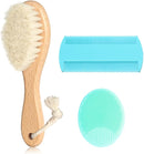 Goat Baby Hair Brush Set, Safe Natural Hair Care Kit with Wooden Soft Bristles Brush Comb Green Silicone Bath Brush for Newborns Toddlers (3pcs Set) by TinyTreasures Baby Boutique
