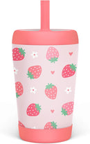 Kid Insulated Stainless Steel Tumbler with Silicone Straw, 12oz Sippy Cup for Kids (Strawberry) by TinyTreasures Baby Boutique