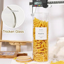 4 Pack Glass Jar with Airtight Wood Lid and White 132 Kichen Pantry Labels Preprinted - 38 Oz Clear Round Glass Food Storage Containers set For Cereal Rice Sugar by CozyNest Decor