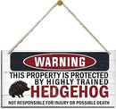 Warning Signs - Highly Trained Hedgehog Plaque, Decorative Wood Hanging Sign for Yard, Street, Garden, Garage, Outdoor, Home by CozyNest Decor