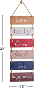 EXCELLO GLOBAL PRODUCTS Large Hanging Wall Sign: Rustic Wooden Decor (Home, Family, Love, Laugh, Live, Happiness) Hanging Wood Wall Decoration (11.75" x 32") by CozyNest Decor