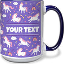 Personalized Mug for Kids - Purple Unicorn - Custom Name/Text, Ceramic Hot Chocolate/Cocoa/Coffee Cup for Girls, Birthday/Christmas/Holiday Gift - 15 oz, Navy Blue Handle by TinyTreasures Baby Boutique