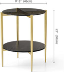 Round Glass End Table, Mid-Century Modern Design Sofa Table for Living Room, D18 x H23 in, 2-Tier Structure, Grey Glass Top and Black Marble Shelf, Sleek Conical Legs with Gold Finish Frame by CozyNest Decor