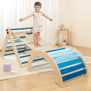 Pikler Triangle Set with Cushion, 8-in-1 Toddler Climbing Toys Indoor, Wooden Montessori Climbing Set with Arch Ramp,Ladder&Tent Cloth, Baby Indoor Climber Jungle Gyms for Toddlers Toy, Blue by TinyTreasures Baby Boutique