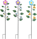 Set of 3 Solar Garden Lights,23'' H Flowers＆Insect Decorative Garden Stakes,Waterproof Metal Spring Yard Art Decor,Solar Stake Lights for Outside,Lawn,Yard,Patio by GreenHaven Gardens