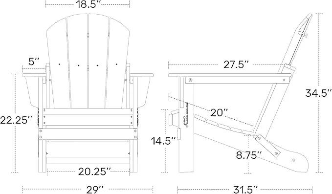 Westin Outdoors Laguna WO Home Furniture Adirondack Chair 4 PC Set Classic Outdoor Patio Folding Chair for Bon Fire Pit Lawn Backyard Beach Plastic Weather-Resistant (Gray), photo 4 of 10