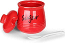 HAOTOP 12oz Sugar Bowl with Lid and Spoon,Ceramic Sugar Jar Sugar Dispenser Sugar Container Coffee Bar Accessories, Kitchen Countertop Canisters, Red by CozyNest Decor