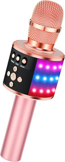 BONAOK Karaoke Microphone for Kids & Adults - Bluetooth Microphones Singing Mic with Disco Lights, Echo Effect, Built-in Speaker Portable Karaoke Player for Party Travel Gifts Q78(Rose Gold) by TinyTreasures Baby Boutique