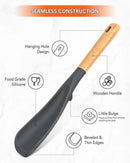 Cooking Spoon for Nonstick Cookwares, Great for Cooking and Serving Sturdy BPA-Free Matte Silicone, Wood Handle Spoon for Mixing, Scoop, and Scrape (2 Pack of Grey, 11.4 inch) by CozyNest Decor