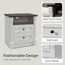 26" Tall Farmhouse Night stand Set of 2, 2 Drawers End Table w/Charging Station, 23.6" Wide Wood Side Table w/Roman Column, Large Rustic Sofa Table w/Open Shelf, Bedside Table for Bedroom, White by CozyNest Decor