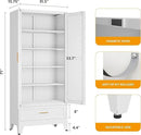 71 "Farmhouse Metal Filing Cabinet with a Drawer and 4 Adjustable Shelves, with 2 Large barn Door White Kitchen Cabinets, Metal Food Cabinets for Home, Kitchen, Dining/Living Room (White) by CozyNest Decor