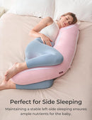 Momcozy Body Pillow for Pregnancy, J Shaped Pregnancy Pillows for Side Sleeping, Soft Maternity Pillow with Jersey Cotton Cover for Head Neck Belly Support, Pink by TinyTreasures Baby Boutique
