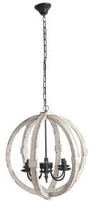 6 - Light Wood Chandelier, Hanging Light Fixture with Adjustable Chain for Kitchen Dining Room Foyer Entryway, Bulb Not Included