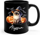 Customized Himalayan Wearing Witch Hat Mug with Name, Personalized Halloween Himalayan Ceramic Mug 11oz 15oz, Cat Pumpkins Black Coffee Cup, Halloween Cup Gift for Pet Lover Family Friend by TinyTreasures Baby Boutique