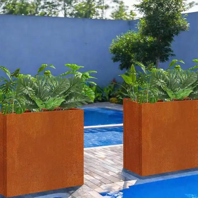 Metal Tall Long Planter Box Large Rectangular Planter Flower Pot with Drainage Holes for Indoor Outdoor Deck Porch Garden Home Patio Front Door (Rusty Orange, M), photo 6 of 6
