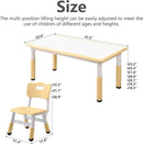 Children's Table and Chair Set Suitable for Boys and Girls Age 2-12 Height Adjustable Table top Can be Painted with 6 Seats Suitable for Family Learning Daily use (Wood Color) by CozyNest Decor