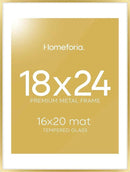 Homeforia 18 x 24 Poster Frame Gold, High End Metal 18x24 Picture Frames with Mat 16x20 Photo, 18 x 24 Gold Frame Matted to 16 by 20 Print, 24x18 Thin Hanging Frame, Tempered Glass, Wall Kit, Set of 1 by CozyNest Decor