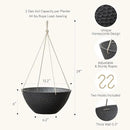 LA JOLIE MUSE Hanging Planters for Outdoor Plants, Large Hanging Planter with Drain Holes, Outdoor Hanging Flower Pots, Matte Black, Honeycomb (13.2 Inch, Set of 2) by CozyNest Decor