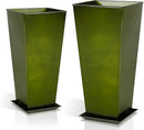 WORTH Garden Large Metal Glazed Planter Set of 2 (25" + 28"), Luxurious Glossy Finish Green Tall Square Tapered Steel Plant Pot, Decor Flower Pot Indoor & Outdoor, Drainage Hole & Dual-Purpose Saucer by GreenHaven Gardens