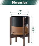 D'vine Dev Ceramic Planter with Walnut Color Stand - 10 Inch Modern Round Flower Pot with Wood Planter Holder, Black/Speckled Tan, 55-B-X-7 by CozyNest Decor