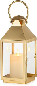 NUPTIO Gold Lanterns Decorative for Wedding: 11.3 Inch Tall Metal Lantern Decor with Glass - Outdoor Candle Holder for Table Centerpiece Dining Room Mantel Patio by CozyNest Decor