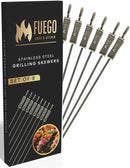 Fuego Skewers for Grilling - 17" Stainless Steel Flat Blade with Push Slider | Reusable & Dishwasher Safe | BBQ Skewers and Shish Kabob | Set of 8 by GreenHaven Gardens