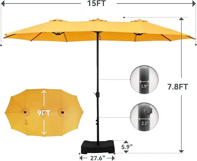 GREEN PARTY 15 ft Rectangle Patio Umbrella with Base Included, Double-Sided Table Umbrella with Crank, Large Outdoor Umbrellas for Patio Poolside Garden Backyard, Gold Yellow, photo 2 of 8